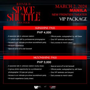 Jeff Satur Space Shuttle No. 8 Asia Tour in Manila Details