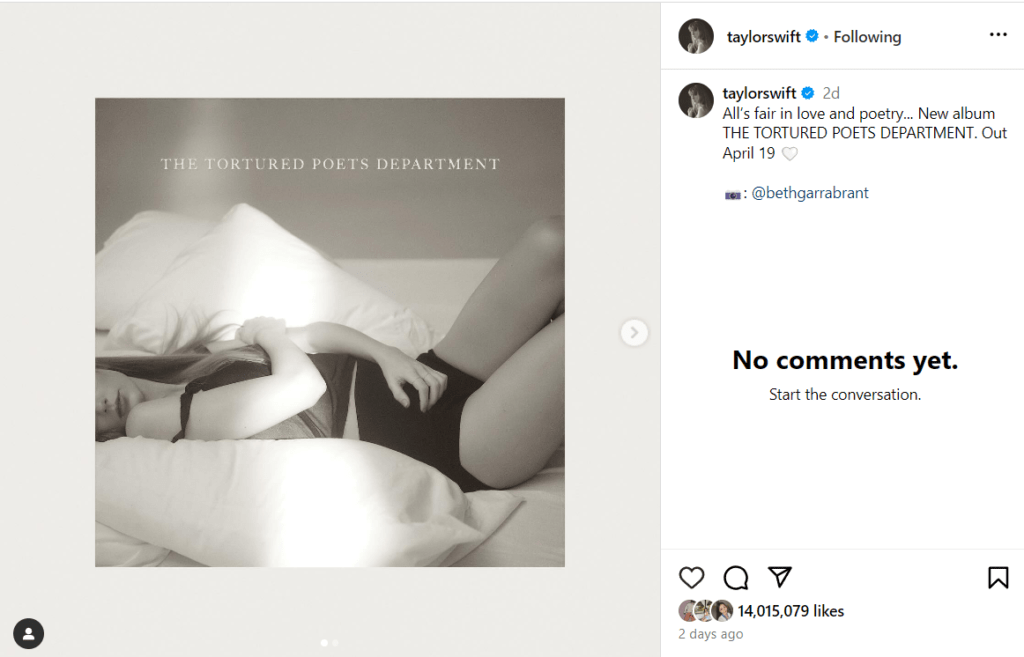 Tortured Poets Department taylor swift instagram