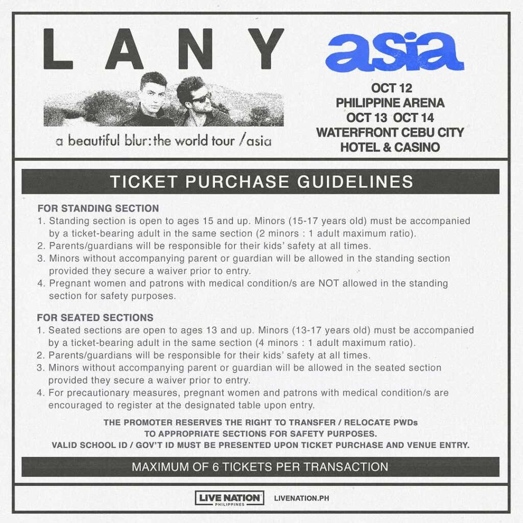 LANY concert ticket guidelines