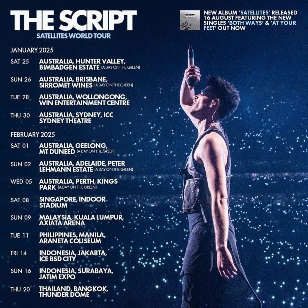 the script poster for satellites world tour in asia and australia