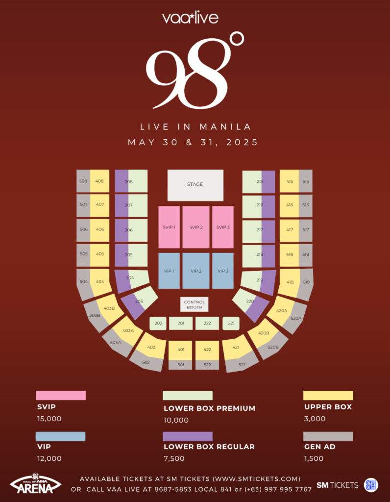 98 degrees in manila seat plan