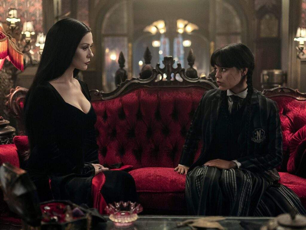 Morticia Addams and Wednesday Addams, Wednesday Season 2 on Netflix