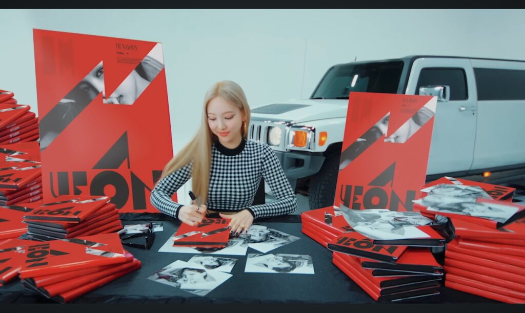 Nayeon in POP music video for Twice solos and sub-units as k-drama tropes