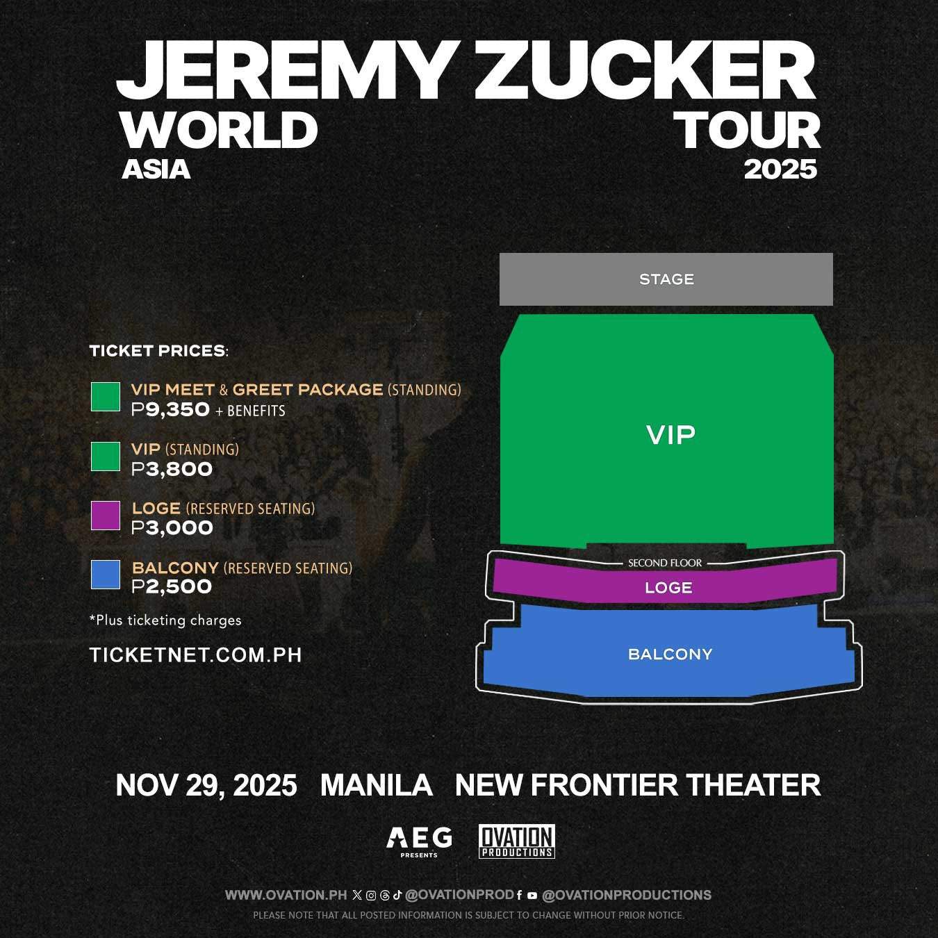 Jeremy Zucker 2025 World Tour in Manila - Seat Plan