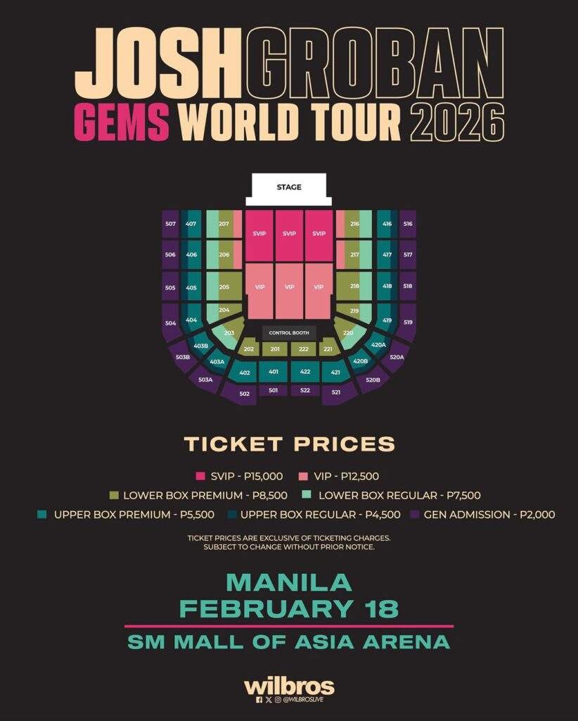 Josh Groban GEMS World Tour in Manila - Seat Plan