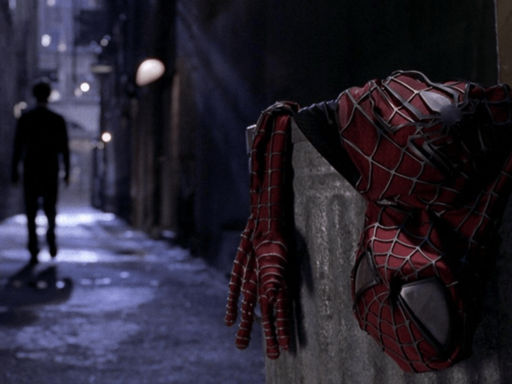 spider-man 2 discarded suit in trash